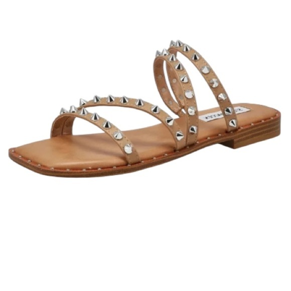 Steve Madden sandals 11 silver Studded Tan Sandals Skyler square toe - Picture 1 of 5